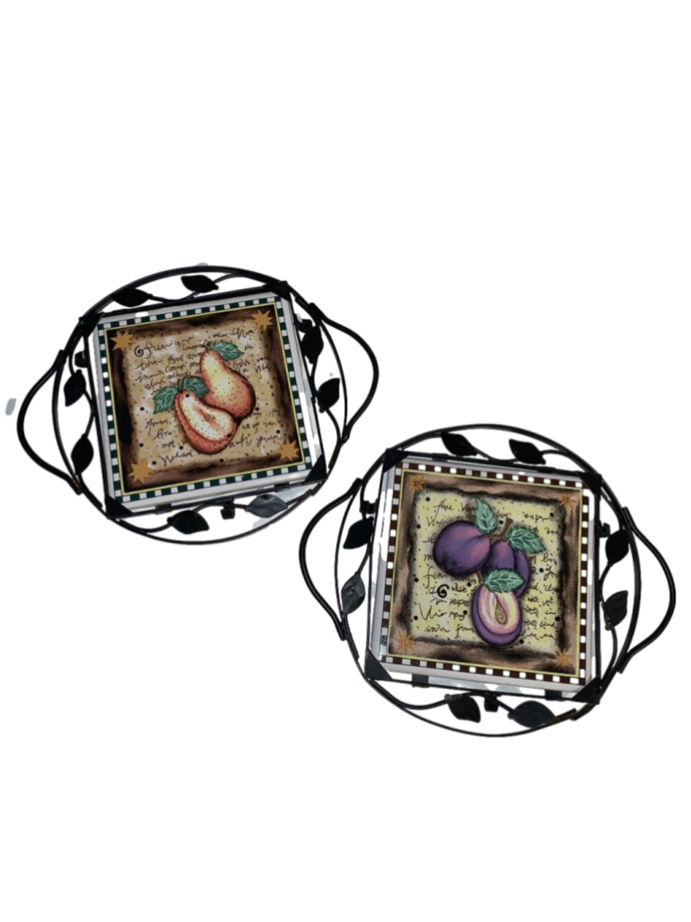 Unbranded Decorative Fruit Tile Trivet Set, One Size, Black and Beige